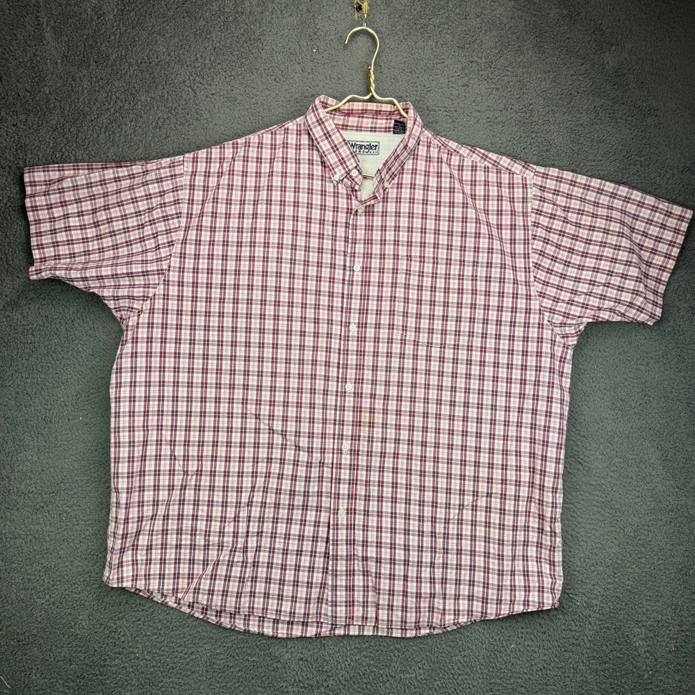 Wrangler Hero Mens 2XL Short Sleeve Button Down Shirt Red White Blue Plaid
